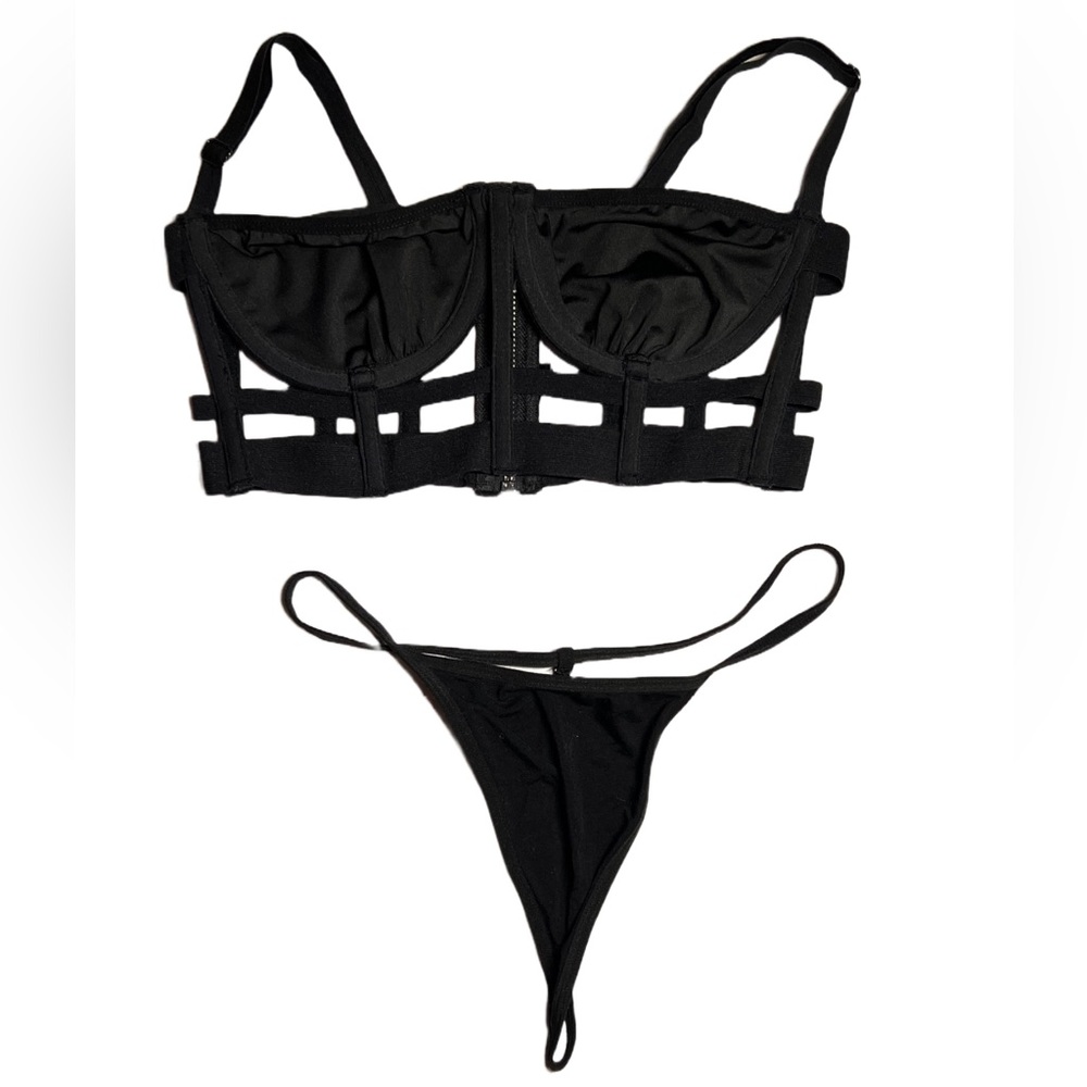 Black cage bra and thong set size small